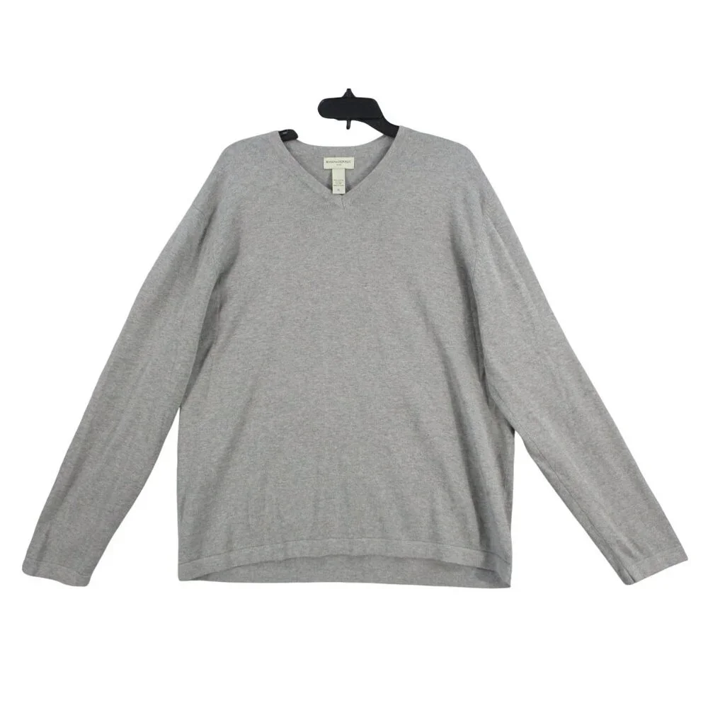 Banana Republic Mens‎ Gray V-Neck Long Sleeve Sweater 100% Cotton XL